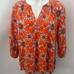 Crown & Ivy Orange giraffe print V neckline blouse